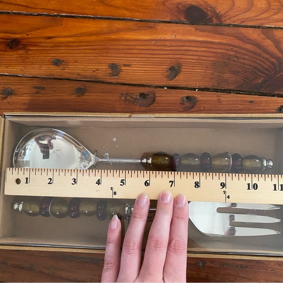 SimplyDesignz Amber Glass Handle Salad Serving Set NWT - Picture 6 of 16